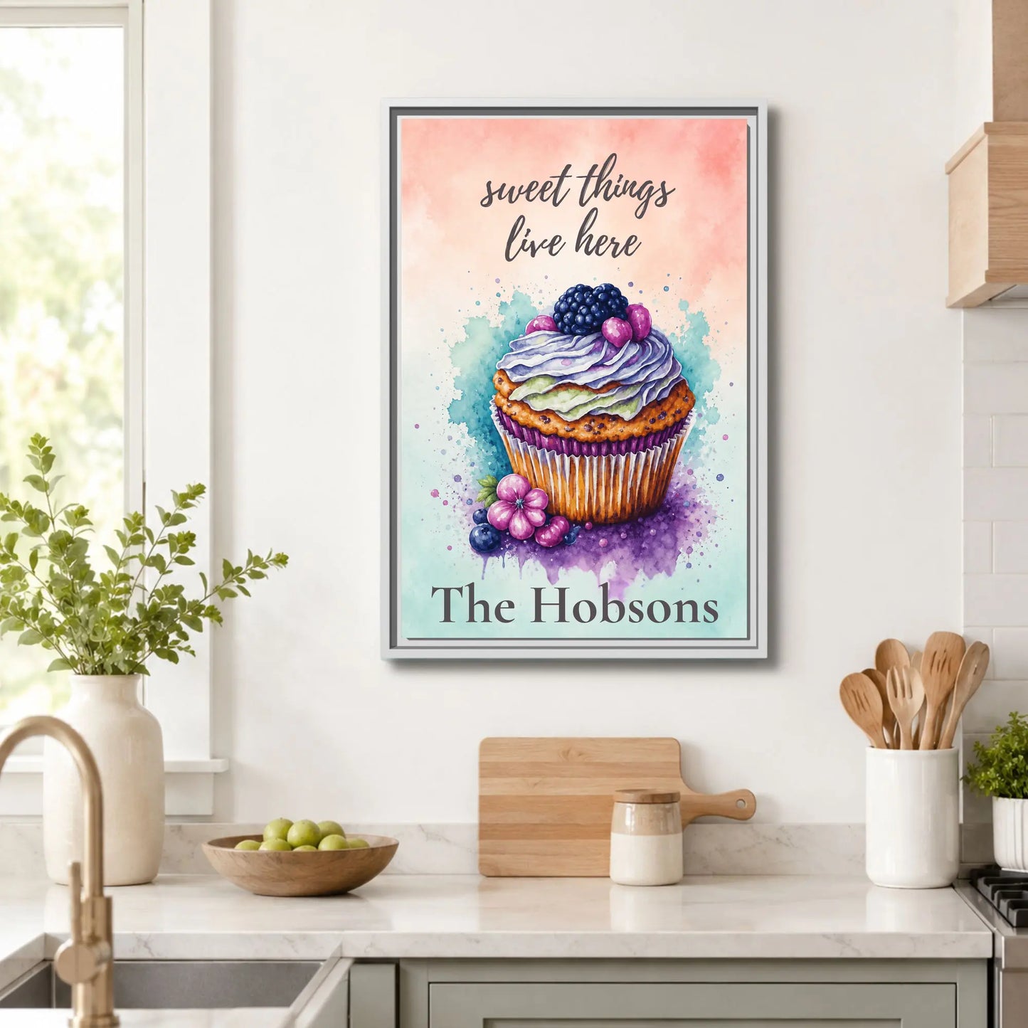 Sweet Things Live Here | Framed Personalized Watercolor Kitchen Wall Art