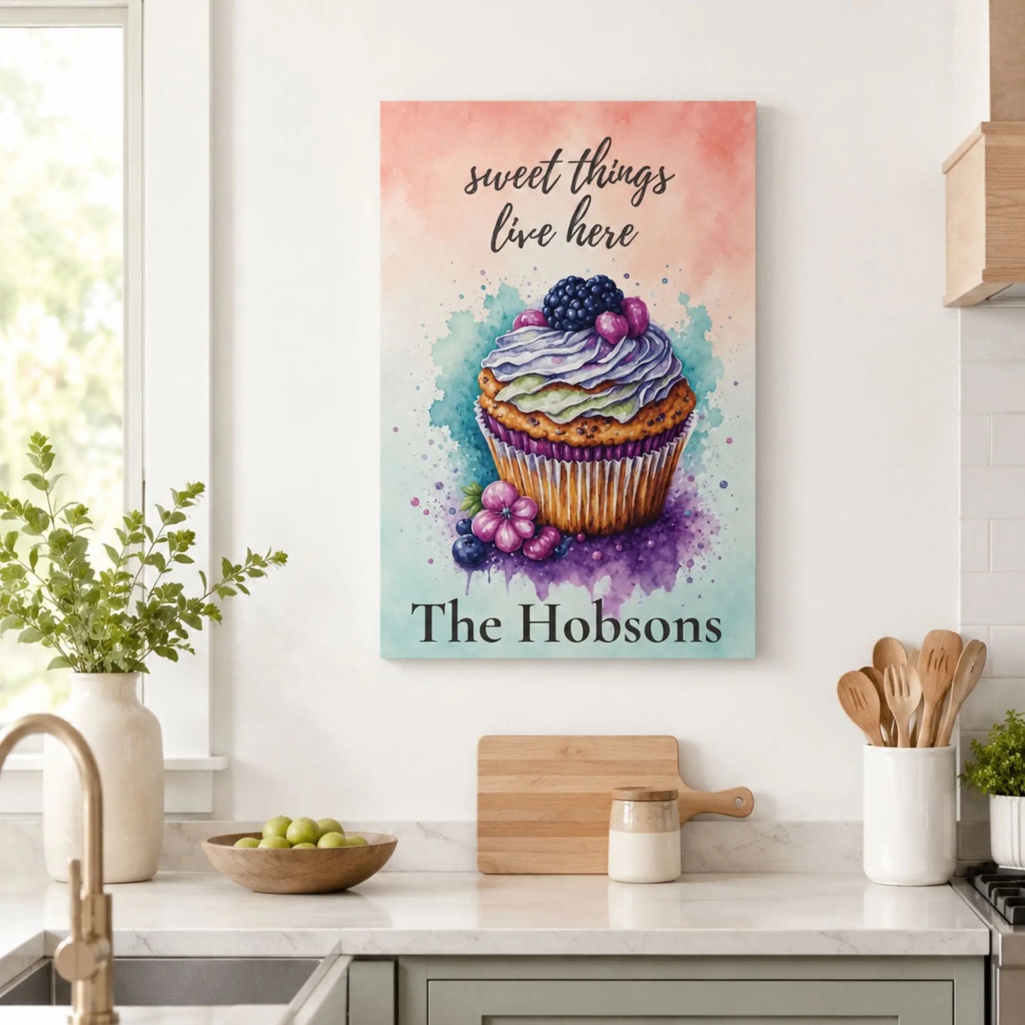 Sweet Things Live Here | Personalized Watercolor Kitchen Wall Art