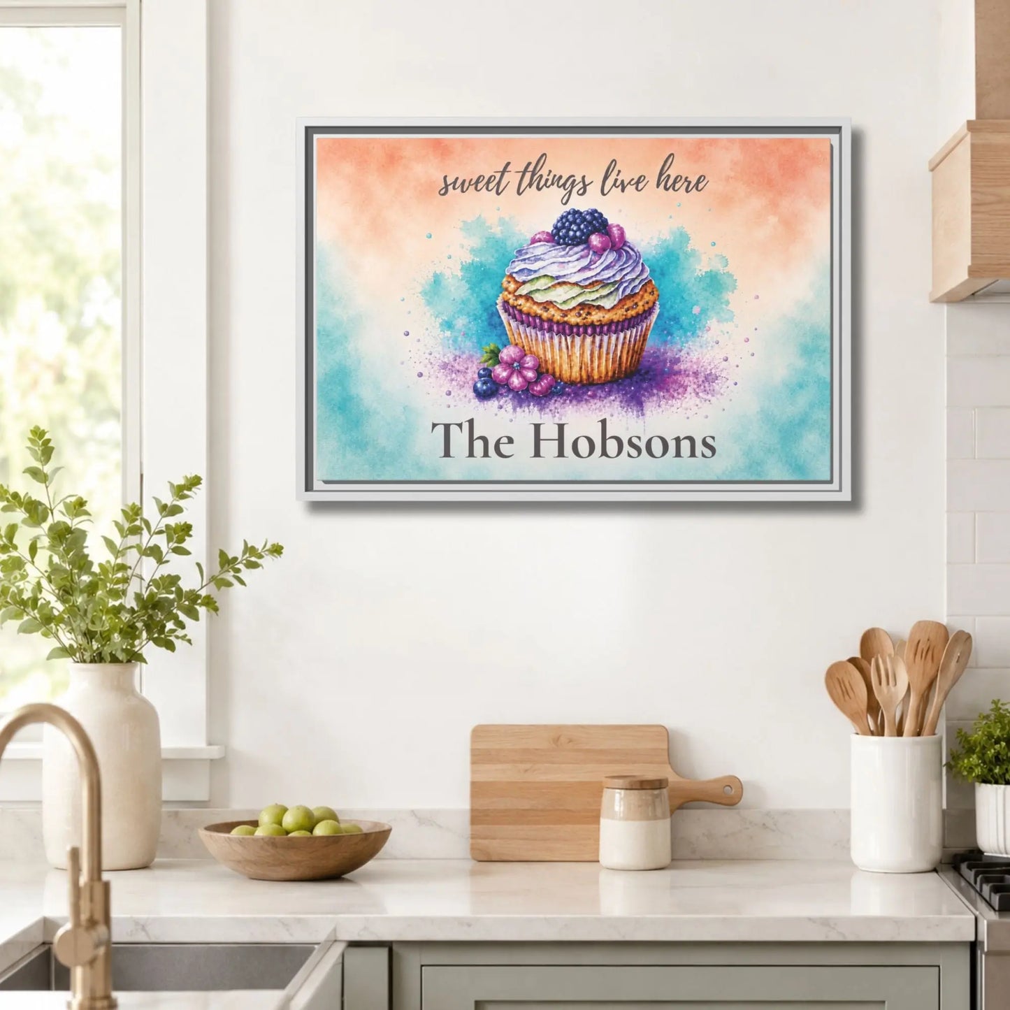 Sweet Things Live Here | Framed Personalized Watercolor Kitchen Wall Art