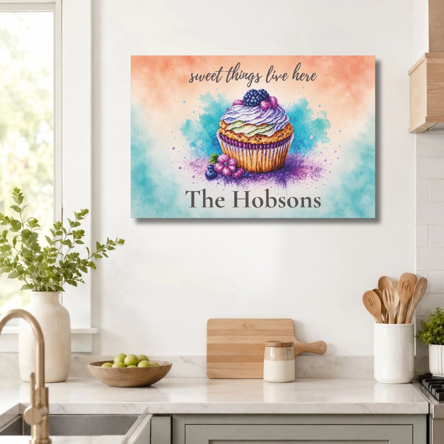 Sweet Things Live Here | Personalized Watercolor Kitchen Wall Art