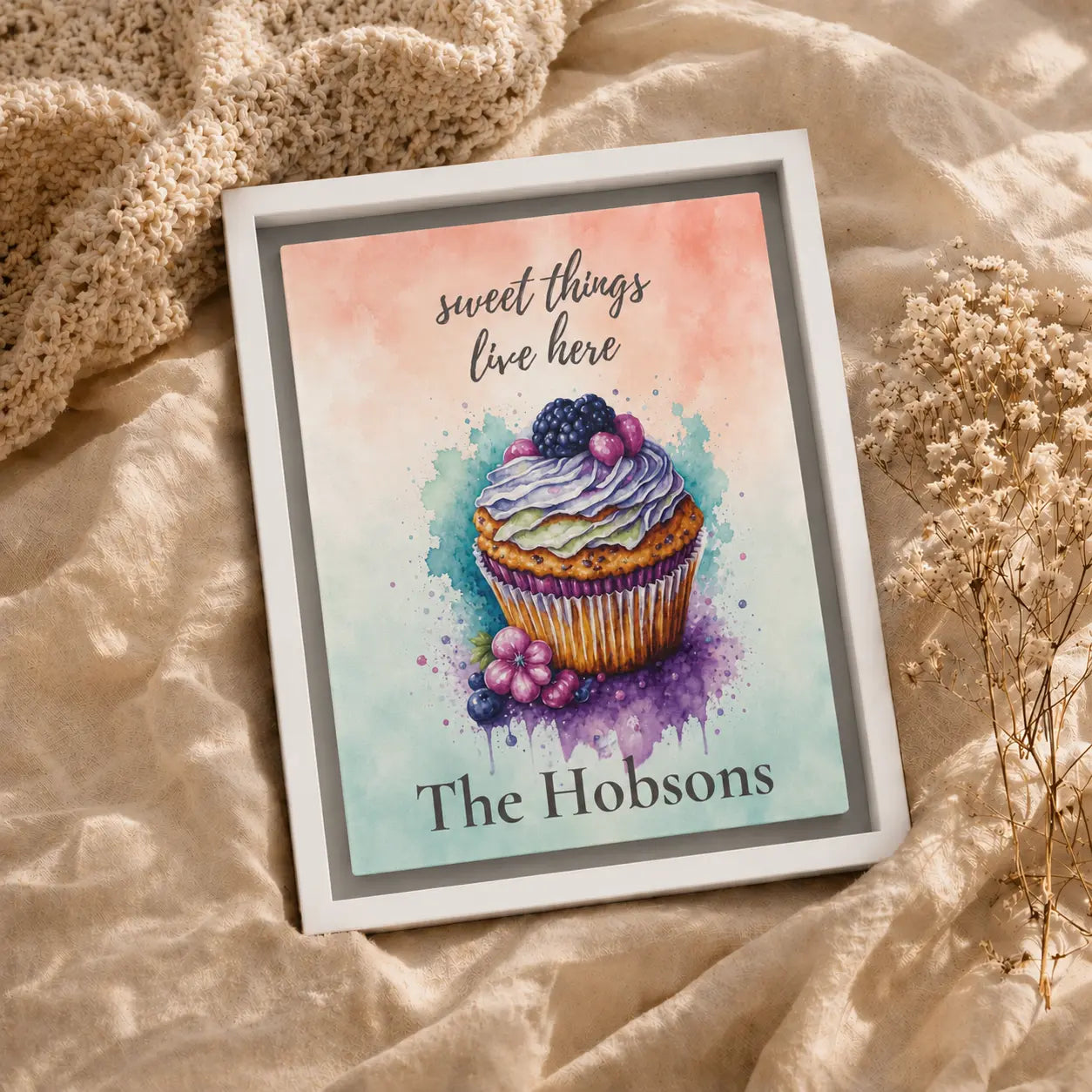 Sweet Things Live Here | Framed Personalized Watercolor Kitchen Wall Art