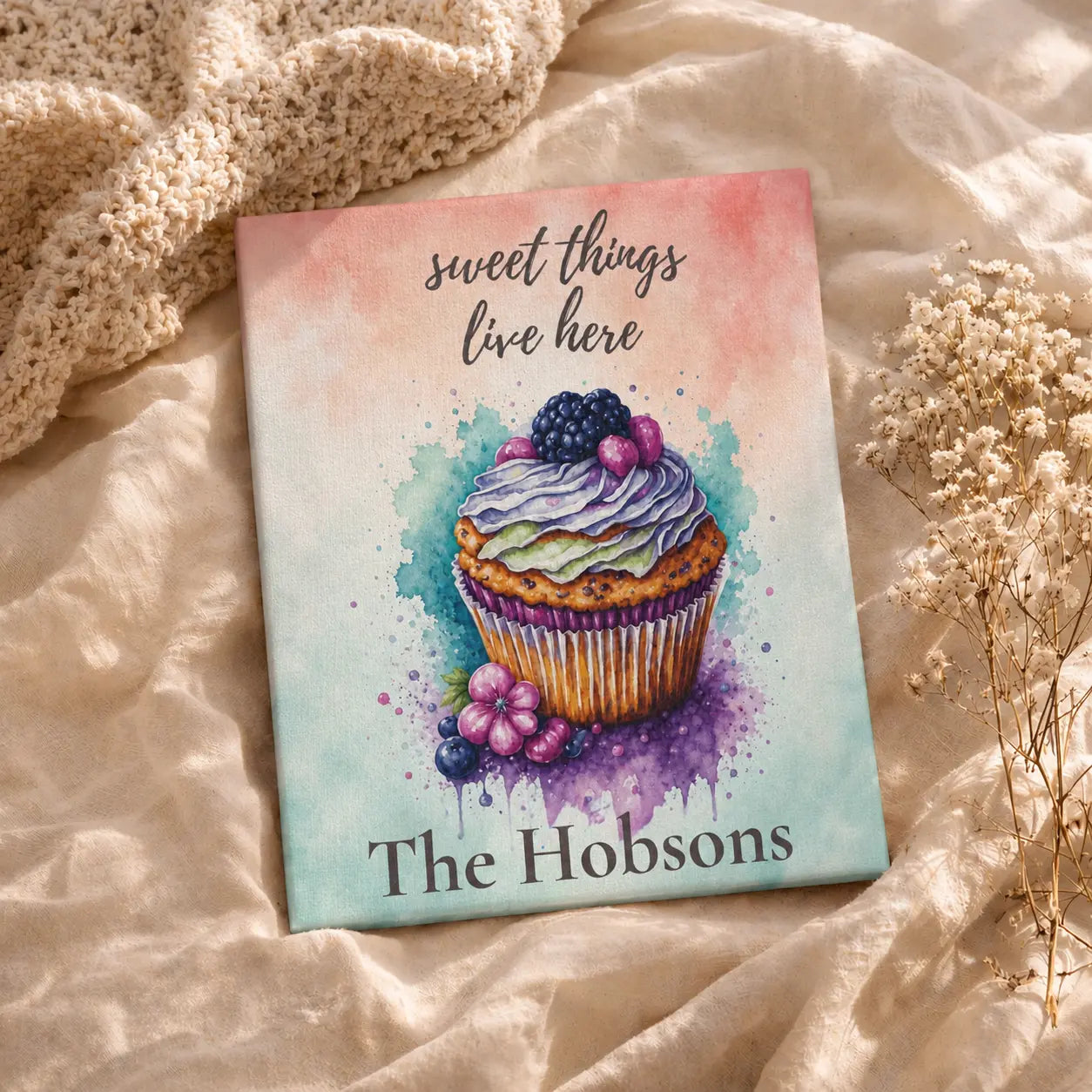 Sweet Things Live Here | Personalized Watercolor Kitchen Wall Art