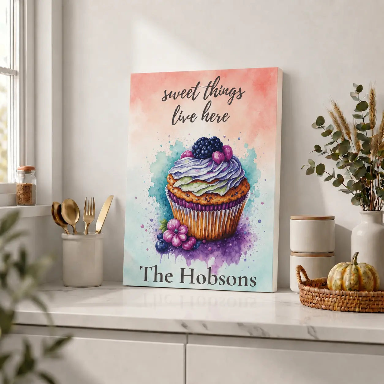 Sweet Things Live Here | Personalized Watercolor Kitchen Wall Art
