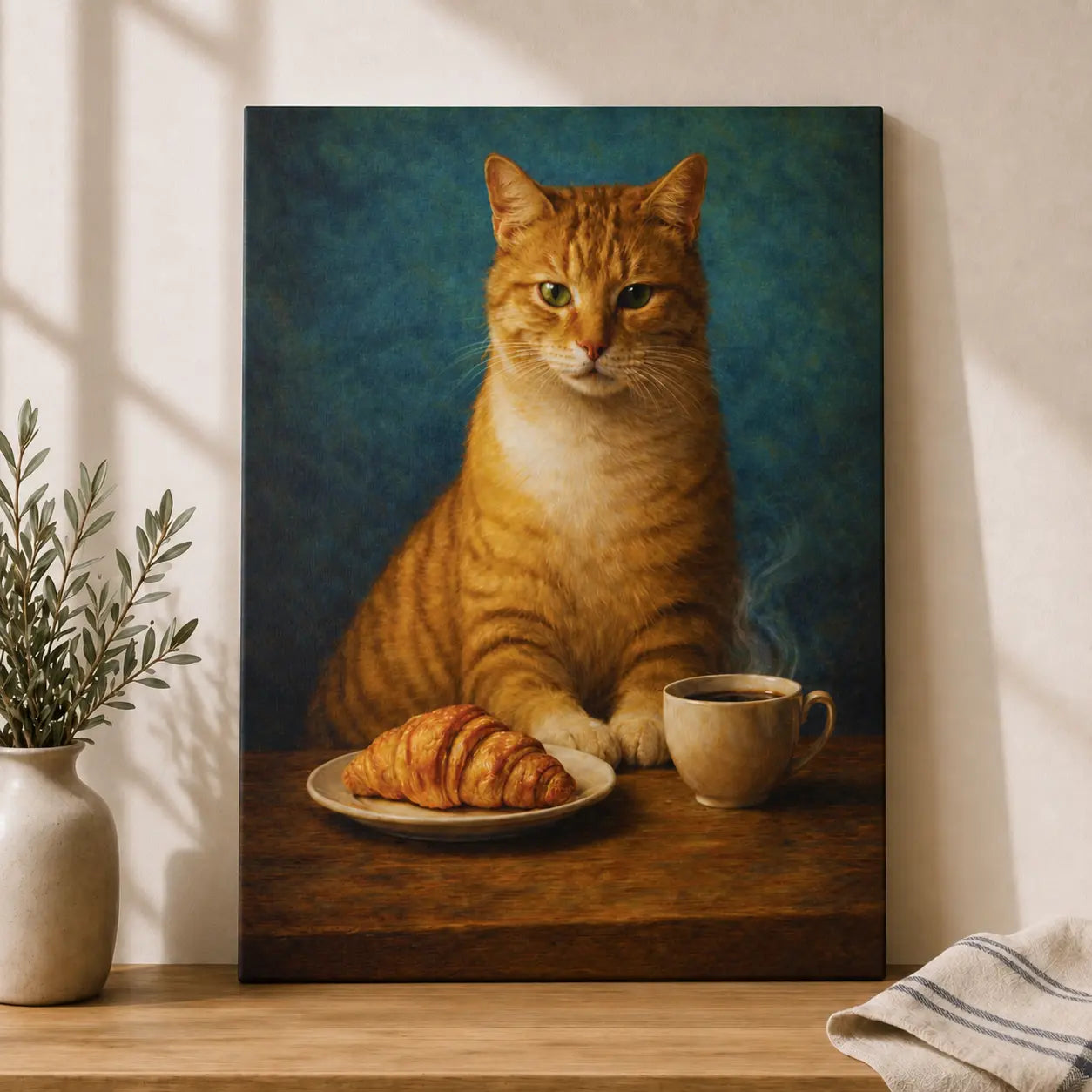 Croissant-Loving Tabby | Kitchen Wall Art Canvas