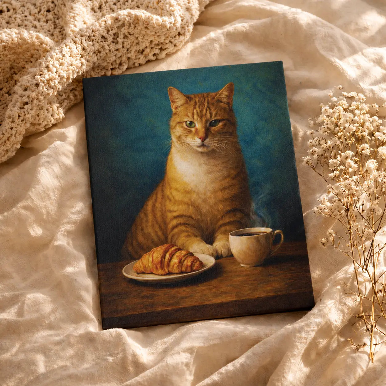 Croissant-Loving Tabby | Kitchen Wall Art Canvas
