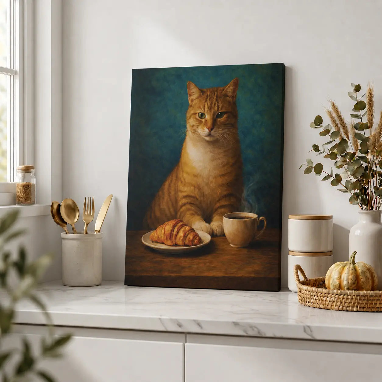 Croissant-Loving Tabby | Kitchen Wall Art Canvas