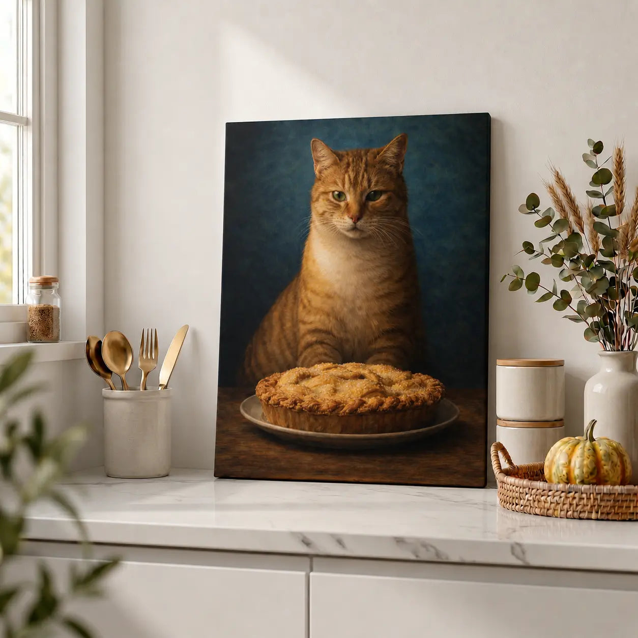 Pie-Loving Tabby | Kitchen Wall Art Canvas