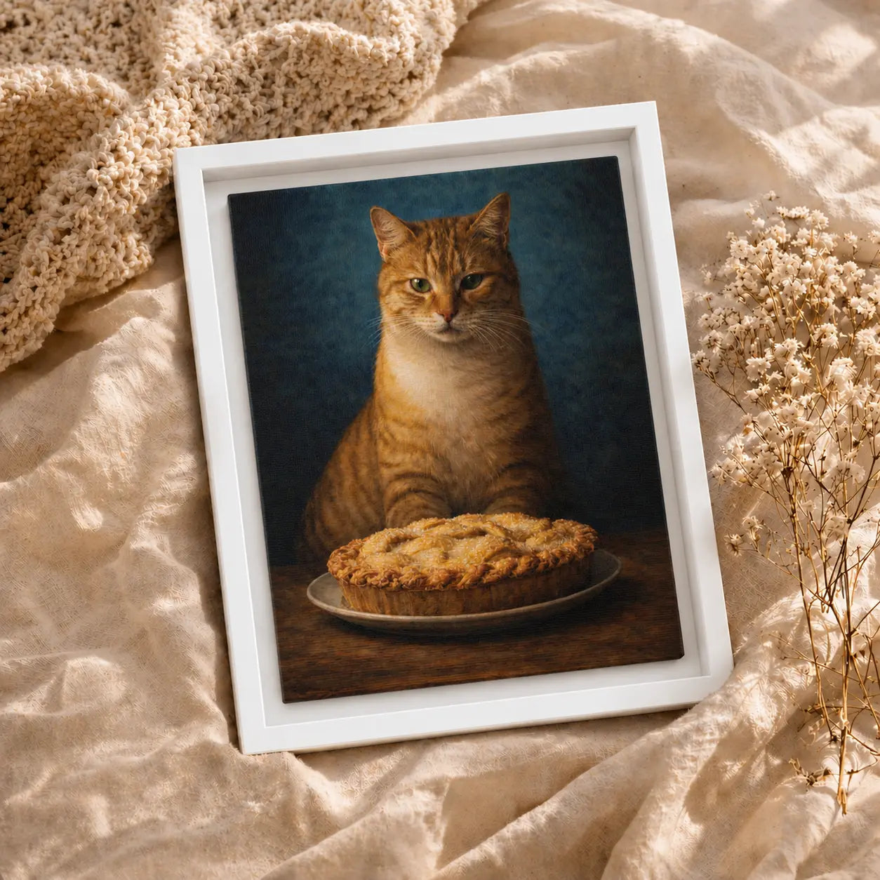 Pie-Loving Tabby | Framed Kitchen Wall Art Canvas