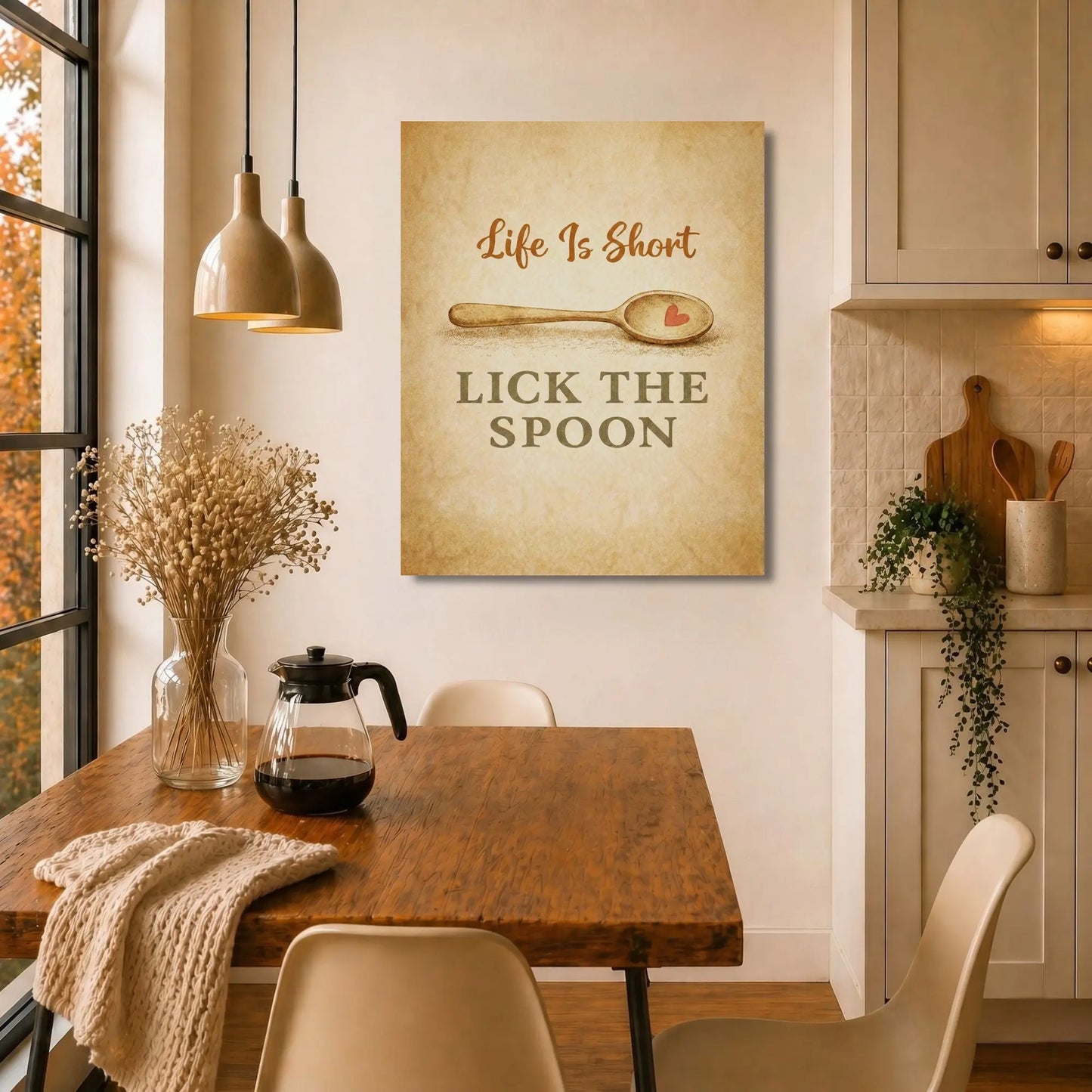 Life Is Short Lick the Spoon | Motivational Kitchen Wall Art Canvas