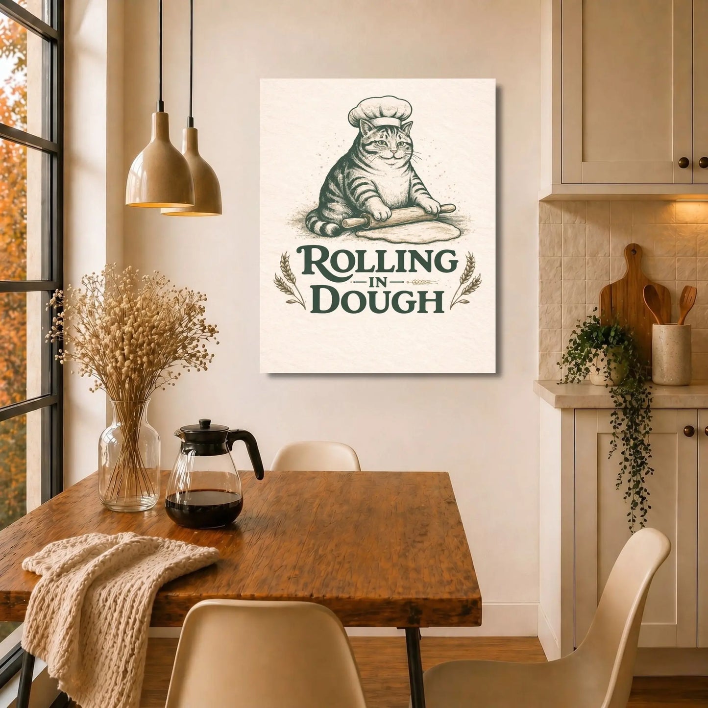 Rolling in Dough | Cat Kitchen Wall Art Canvas