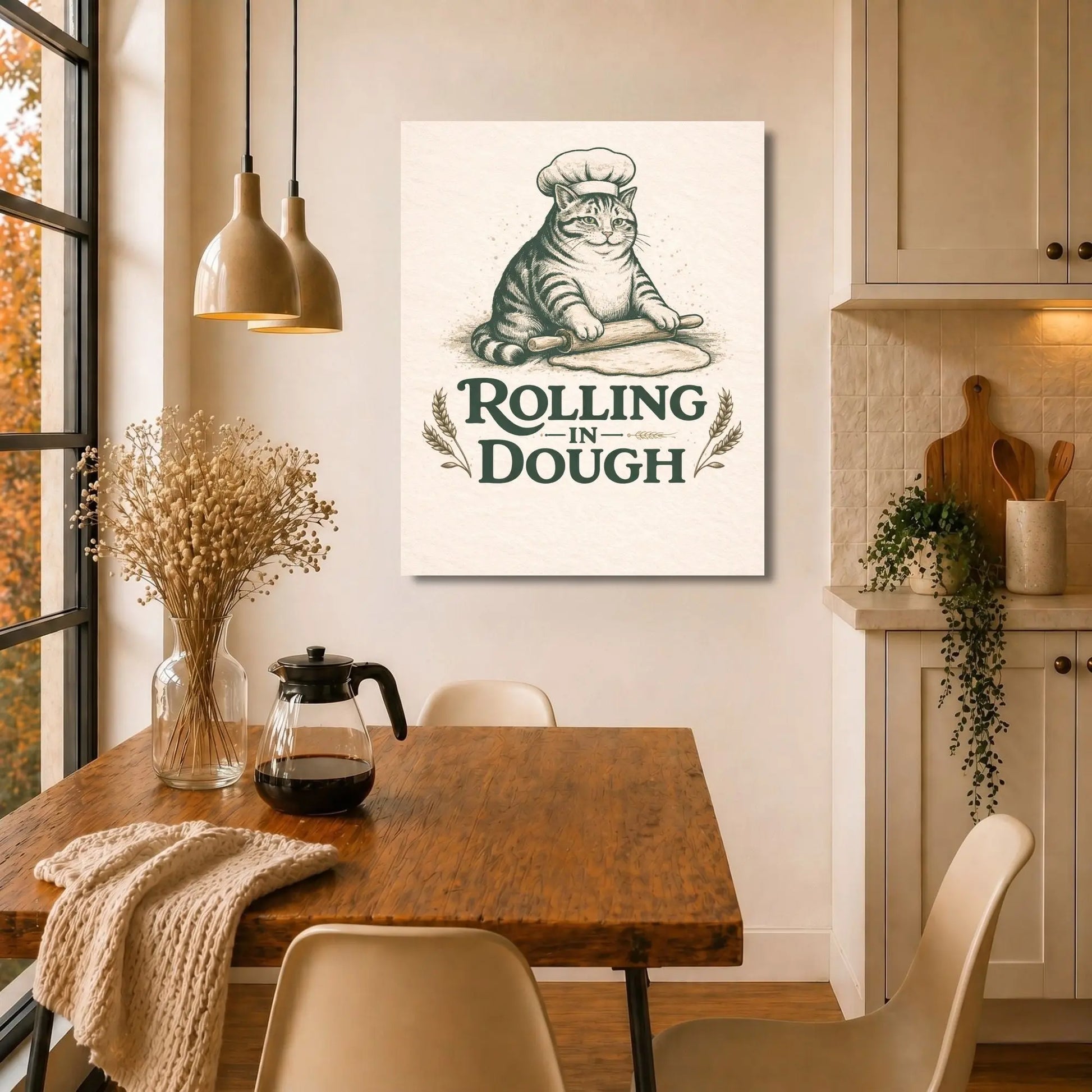 Rolling in Dough | Cat Kitchen Wall Art Canvas