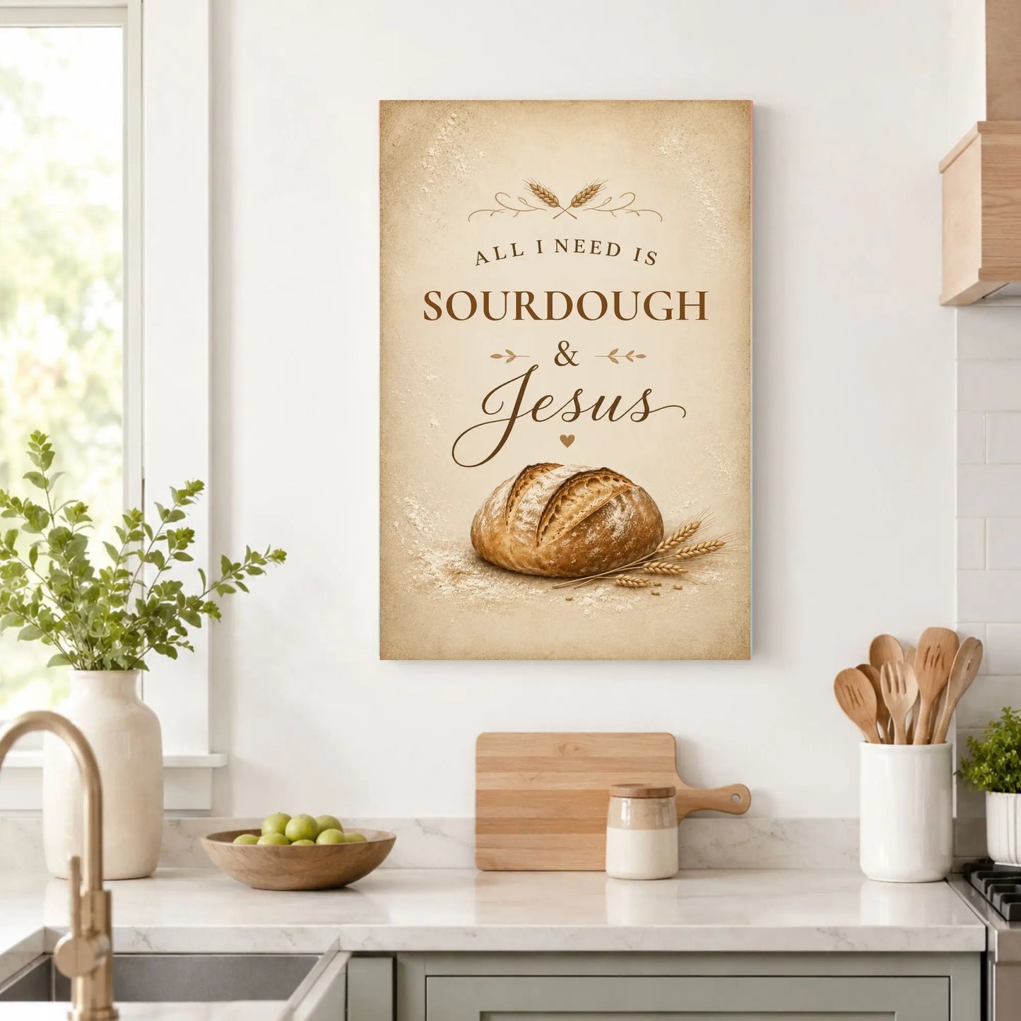 All I Need Is Sourdough & Jesus | Christian Kitchen Wall Art Canvas
