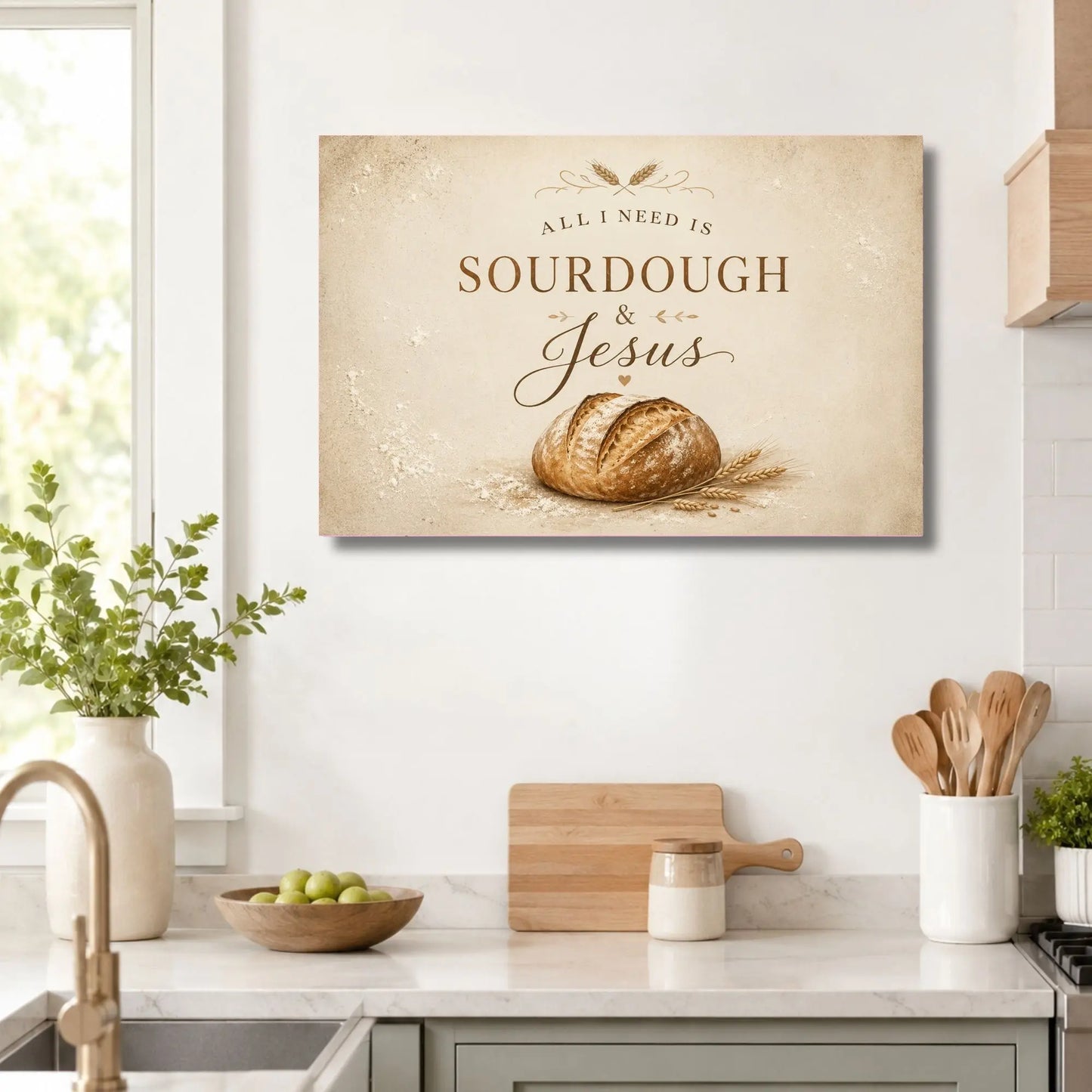 All I Need Is Sourdough & Jesus | Christian Kitchen Wall Art Canvas